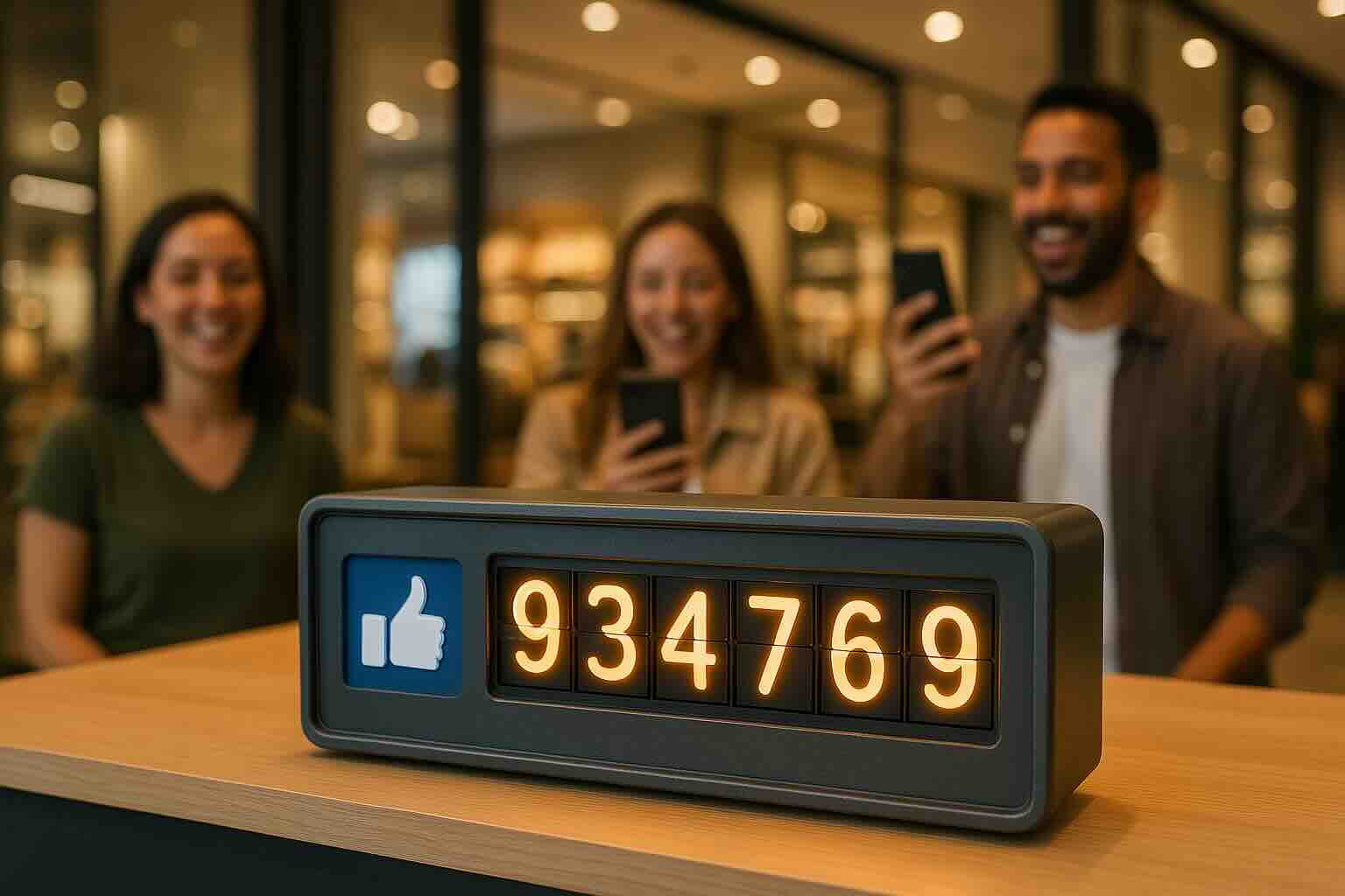 מונה ActiveCrowd מוצב על דלפק בחנות עם לקוחות